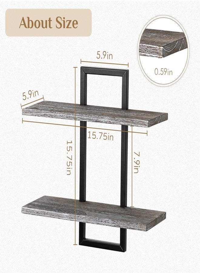 Walasis Rustic Wood Floating Shelves - Farmhouse Wooden Wall Shelves Organizer with Sturdy Metal Frame for Living Room Bedroom - Image 4